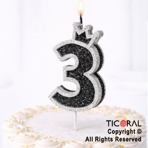 VELA NUMERO CORPOREO CON GIBRE PLATA N.3 x 1